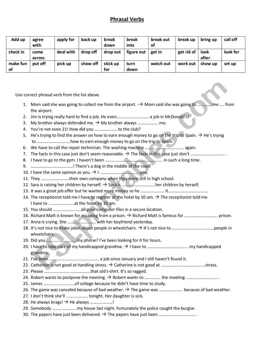 Phrasal Verbs worksheet