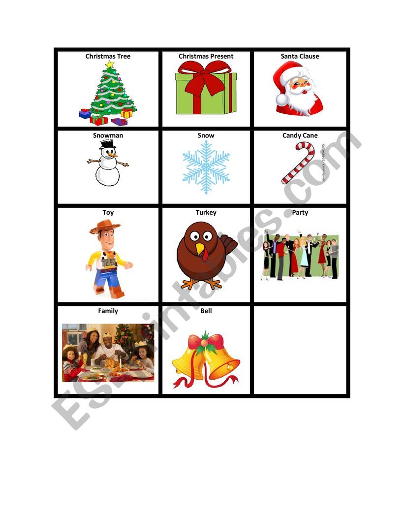 Christmas Pictionary cards  worksheet