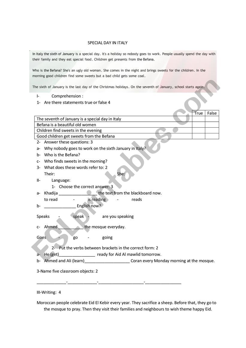 quiz for 9th grade  Moroccan students Middle school