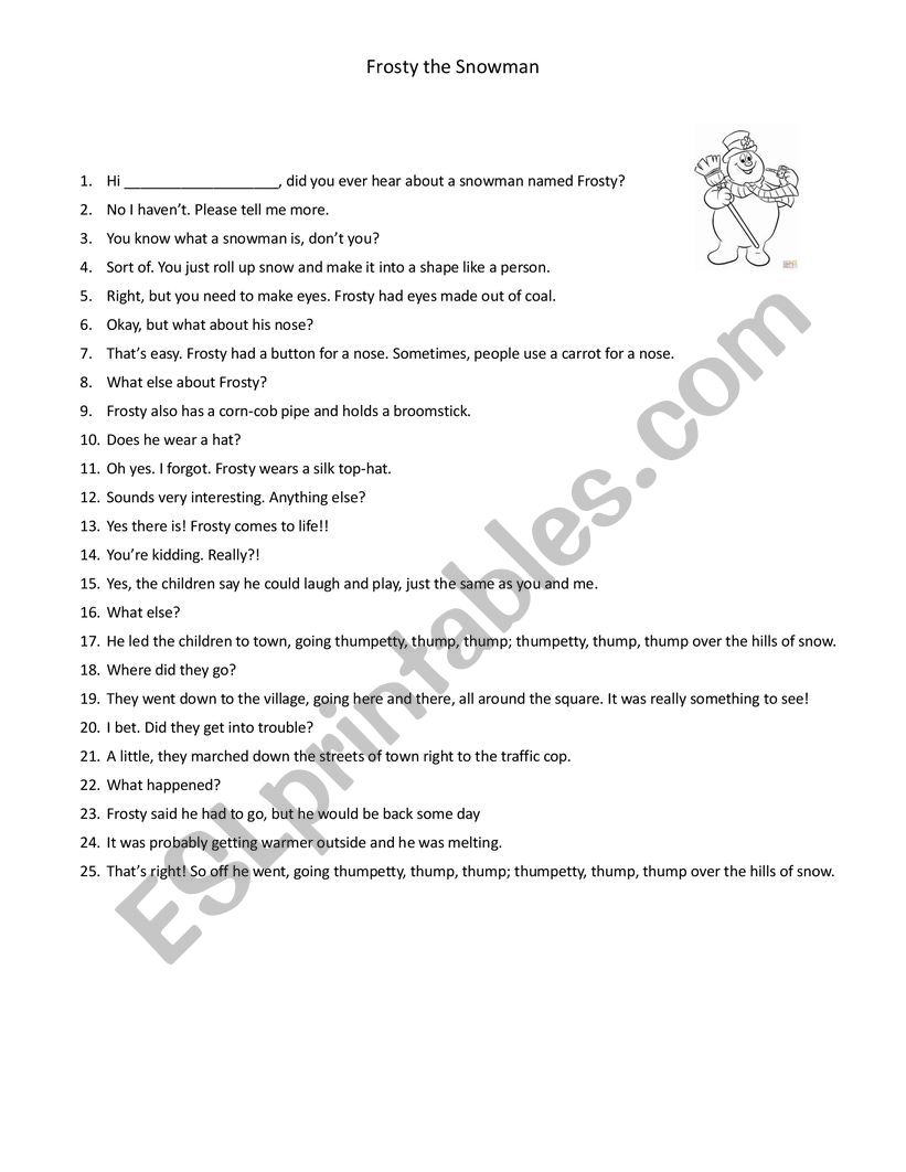 Frosty the Snowman Dialogue worksheet