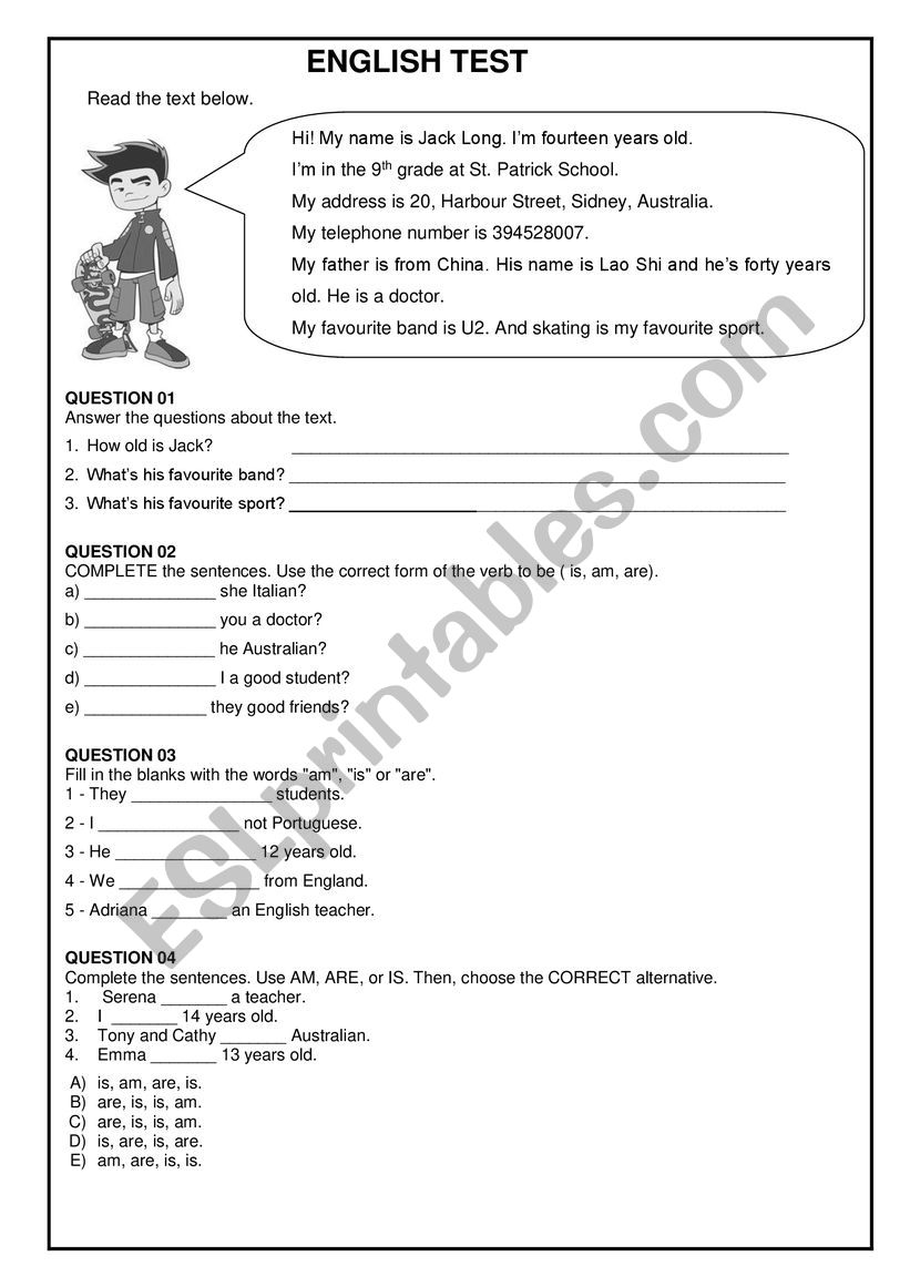 Global test worksheet