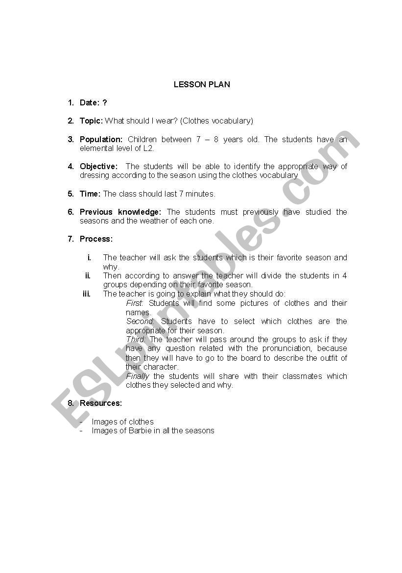 what should i wear worksheet