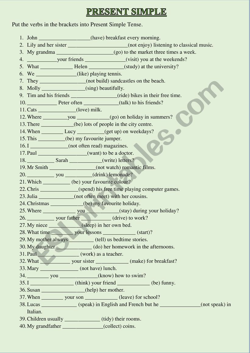 Present Simple worksheet