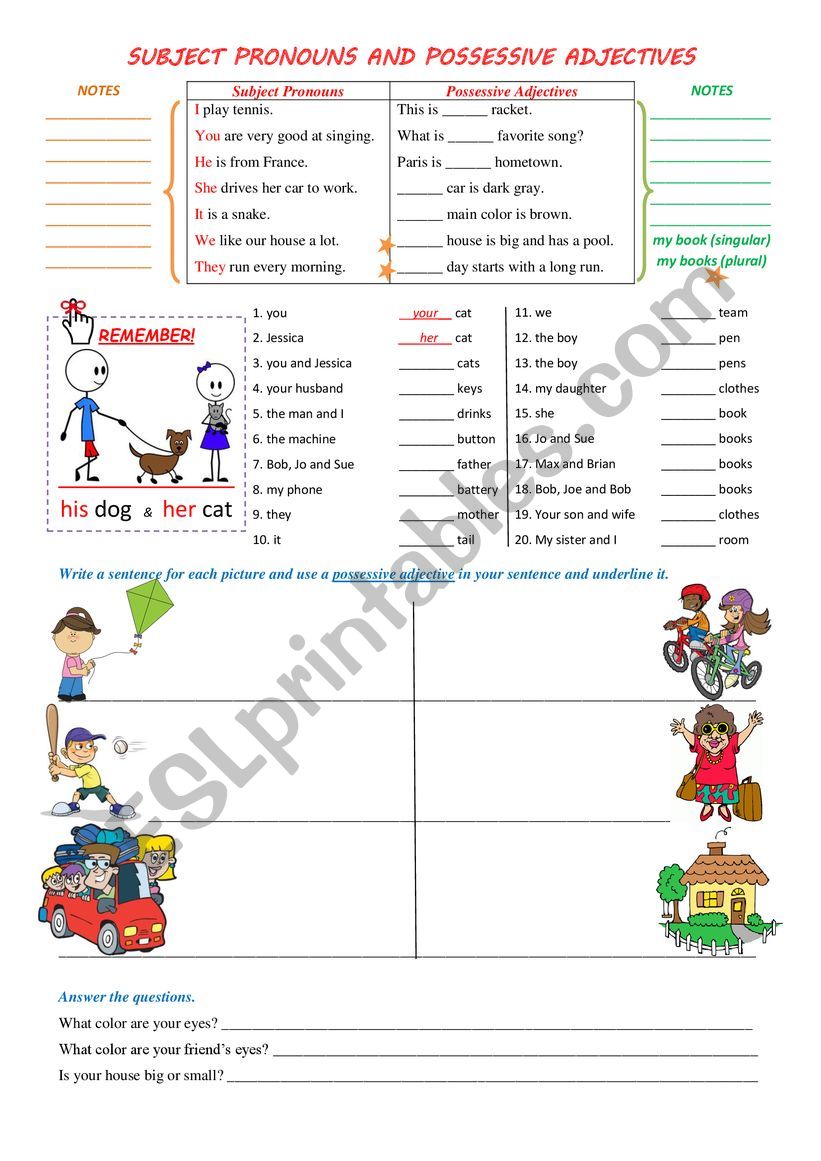 SUBJECT PRONOUNS AND POSSESSIVE ADJECTIVES