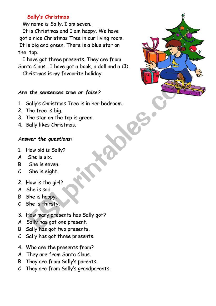 Sallys Christmas worksheet