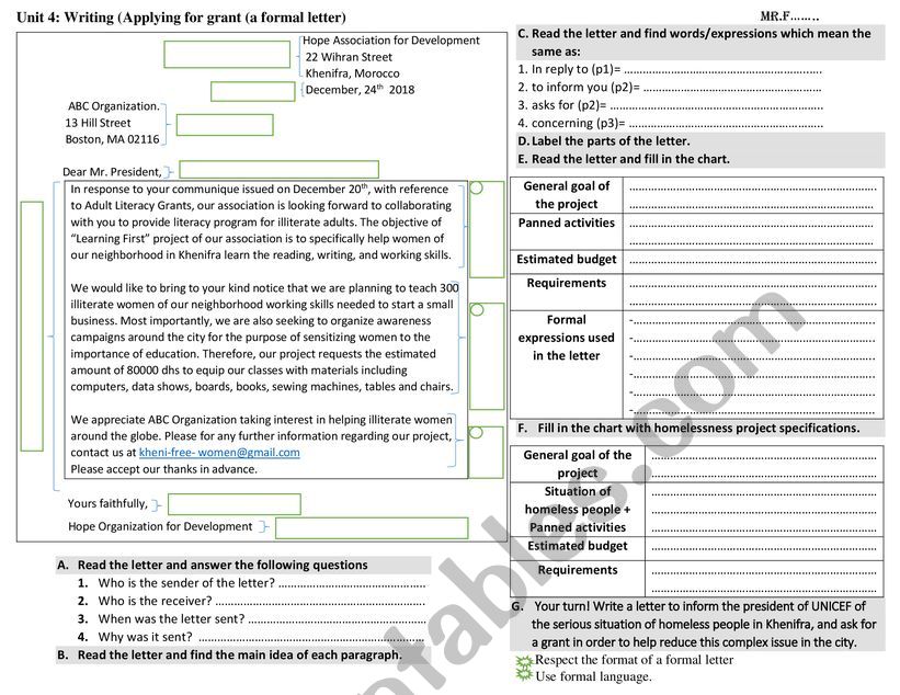 applying for a grant / writing formal letter