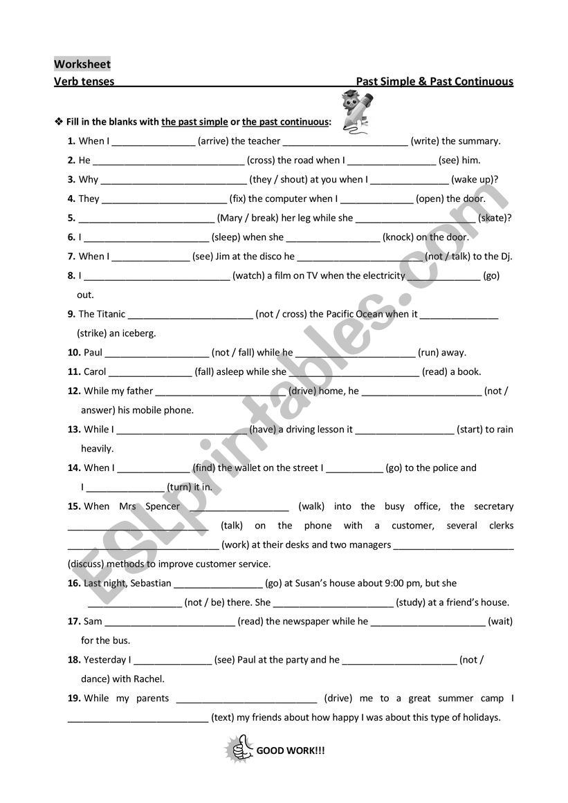 Past simple & past continuous worksheet