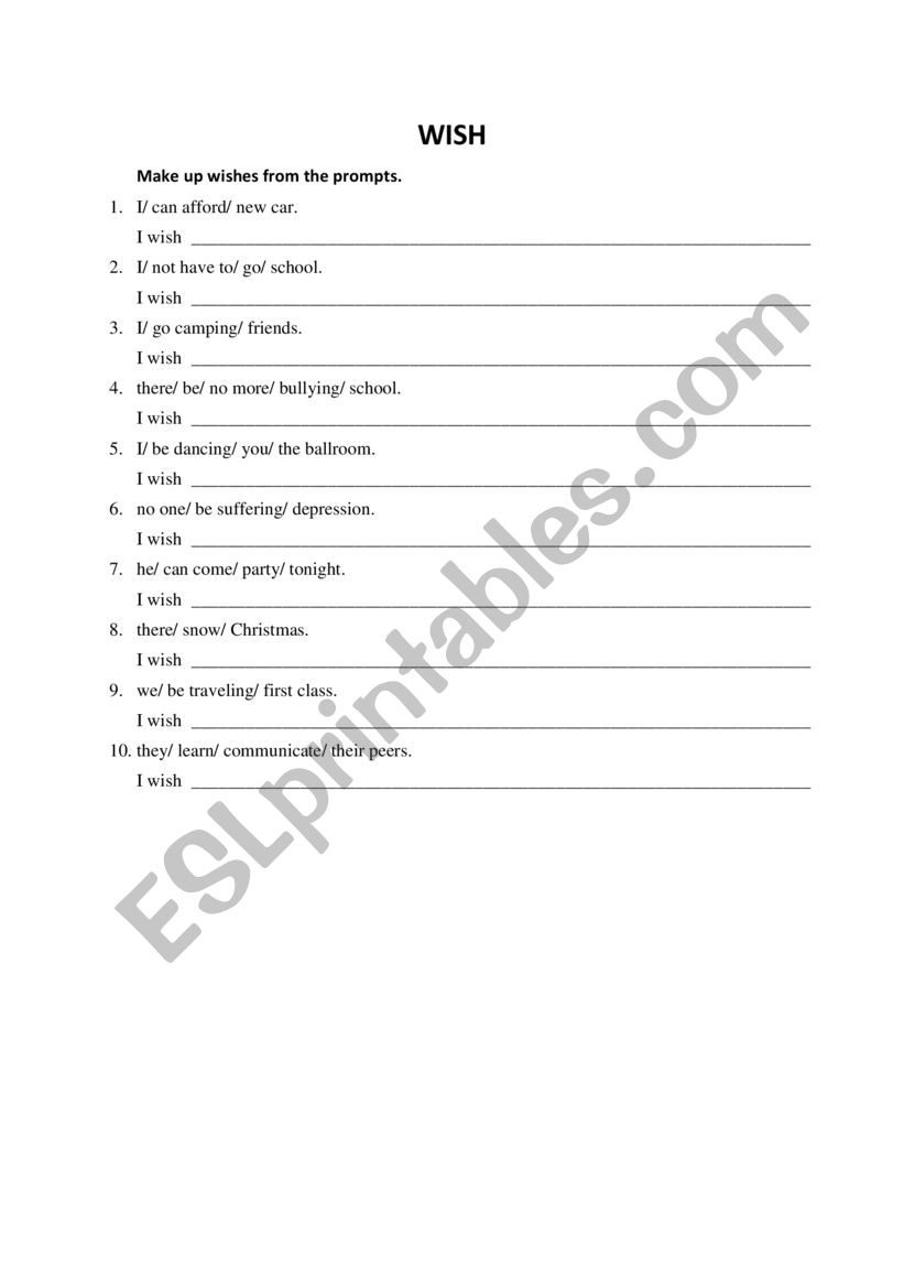 WISH worksheet