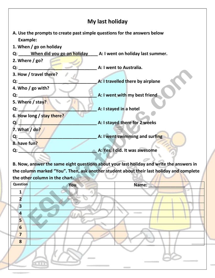 Last holiday - past simple worksheet