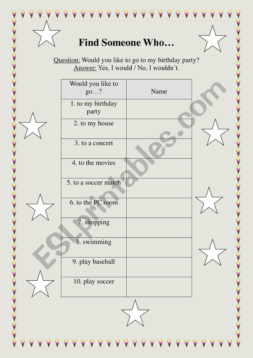 Would you like - ESL worksheet by cacamaca