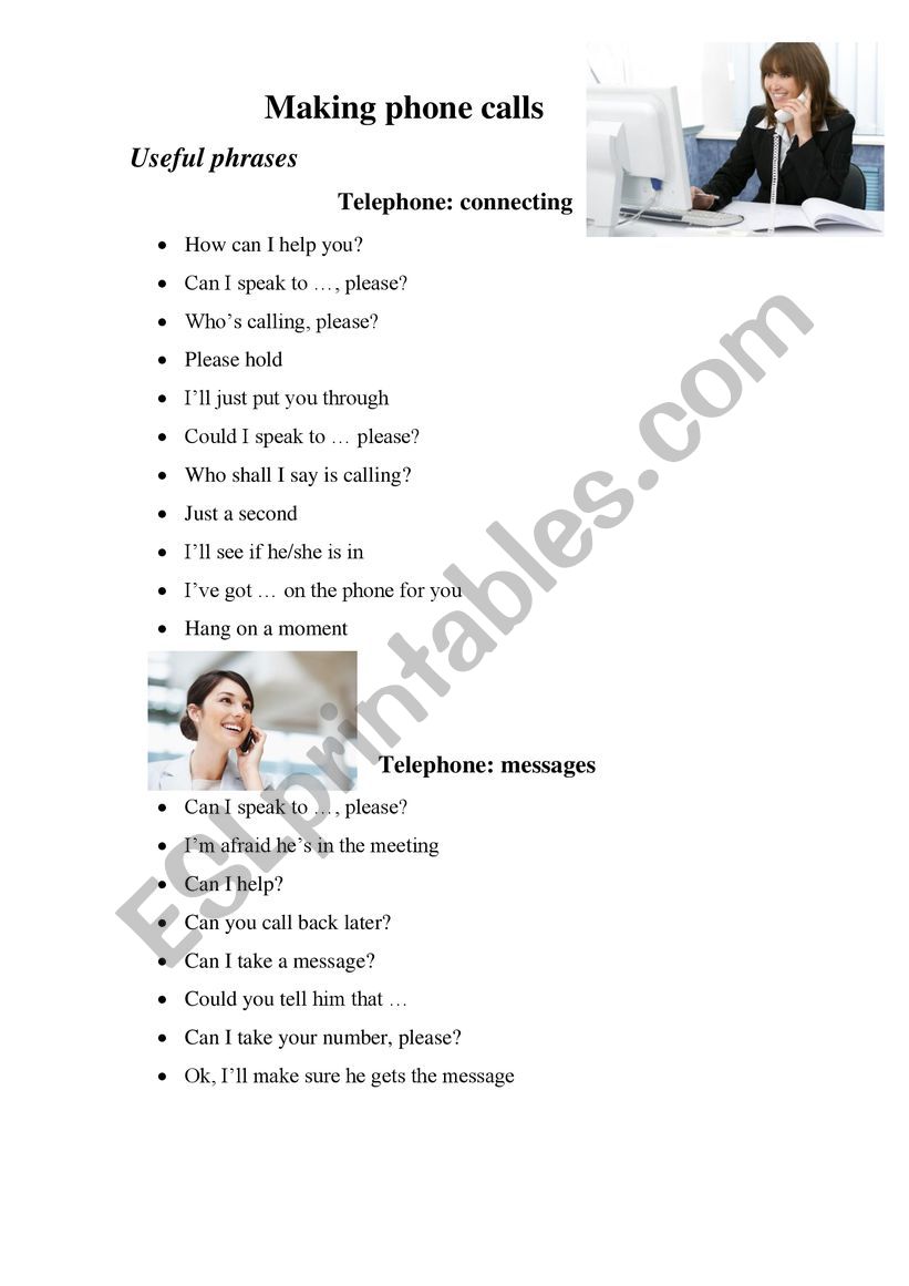 Making phone calls worksheet