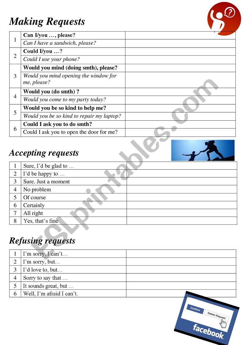 Making requests worksheet