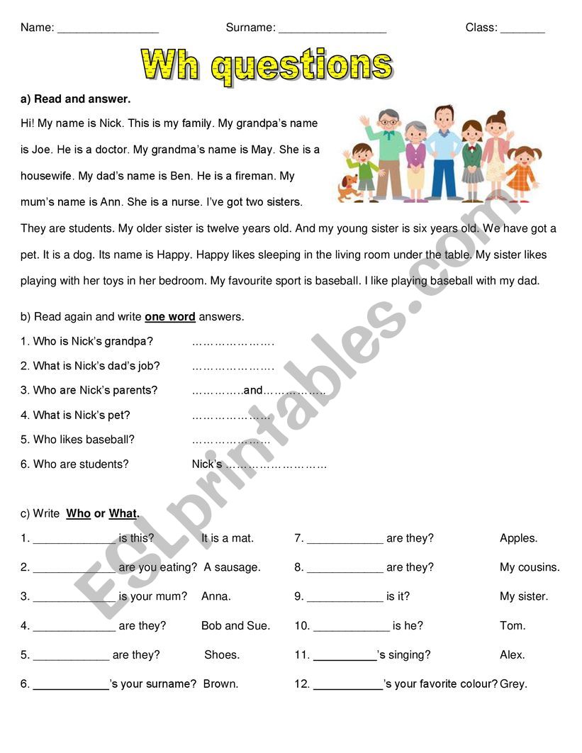 Wh questions worksheet