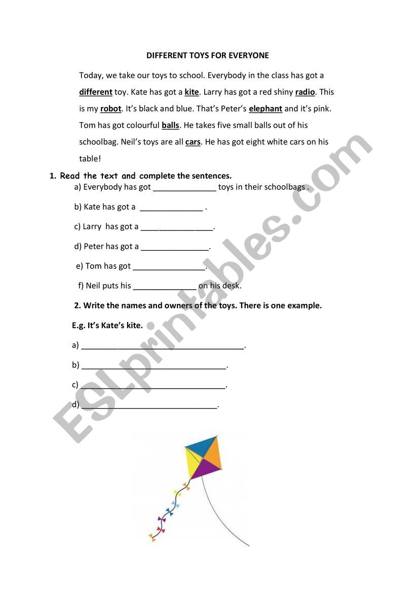 Toys worksheet