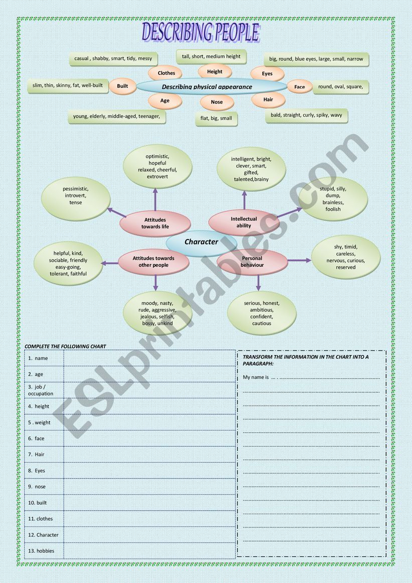 DESCRIBING PEOPLE worksheet