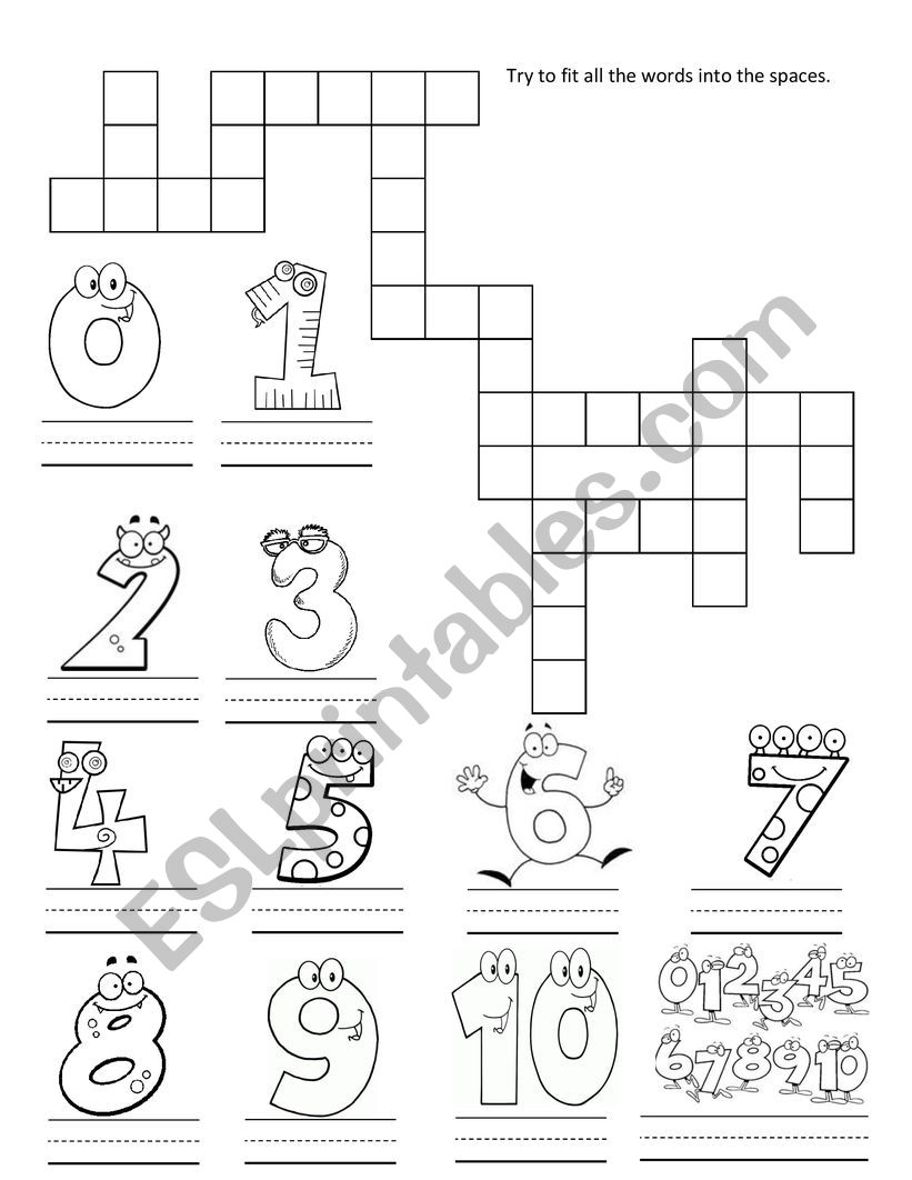 Numbers Crossword worksheet