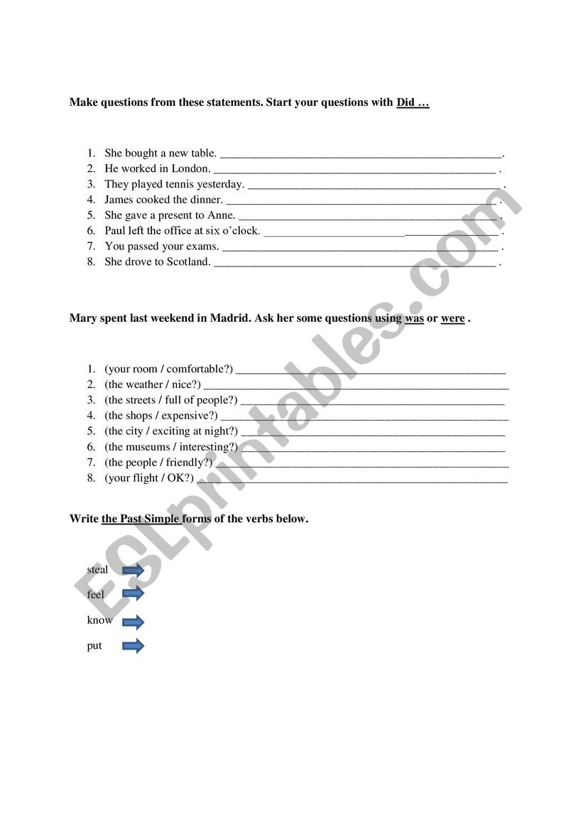 Simple Past Worksheet worksheet