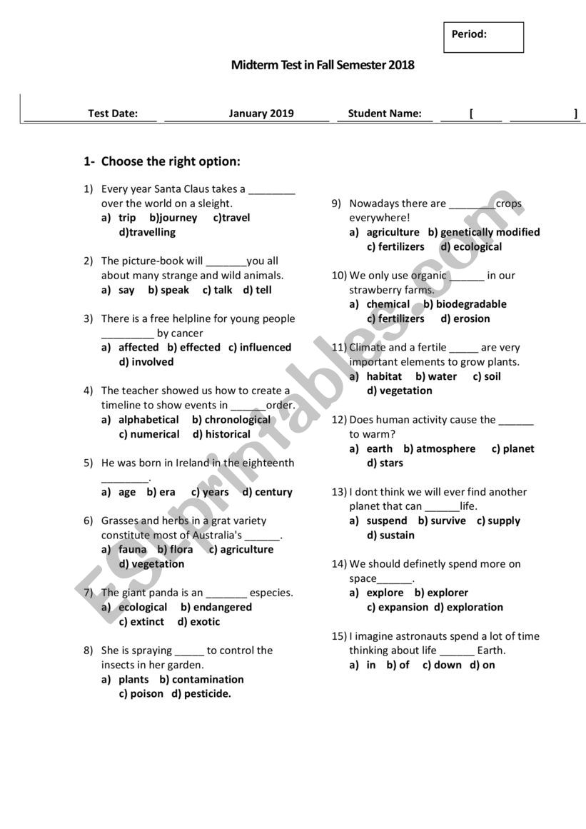 Midterm Exams - Fall 2018 (middle school)