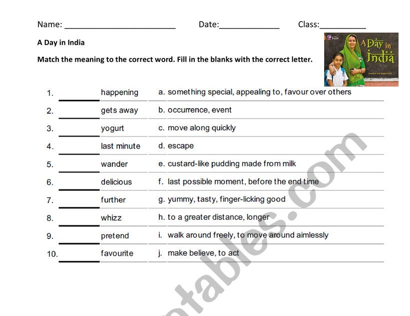 Vocabulary Test - A Day In India (Big Cat Collins Reading Book) 