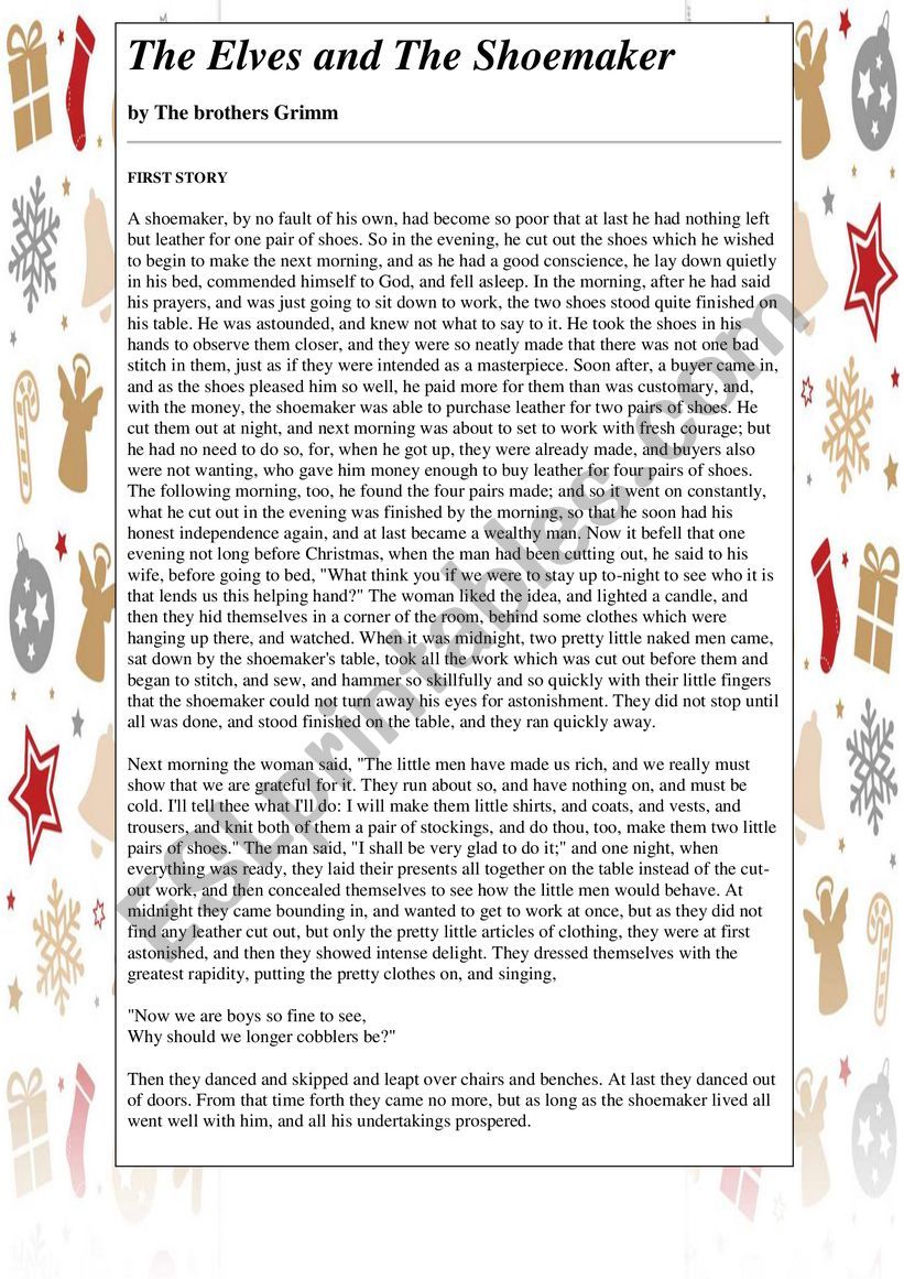 X-Mas Tales readings worksheet