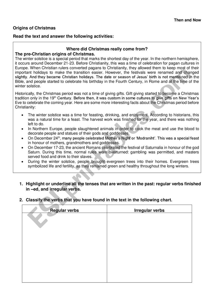 Christmas Then and Now worksheet