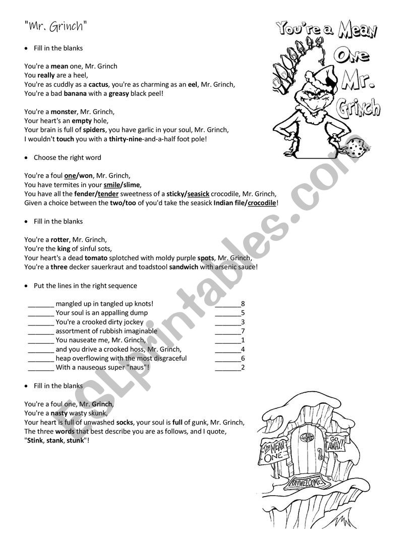 Mr Grinch  worksheet