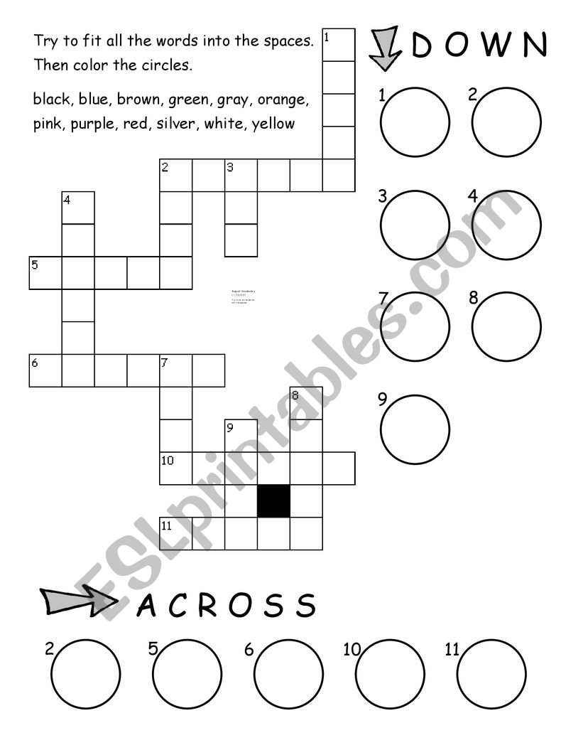 Color Crossword worksheet