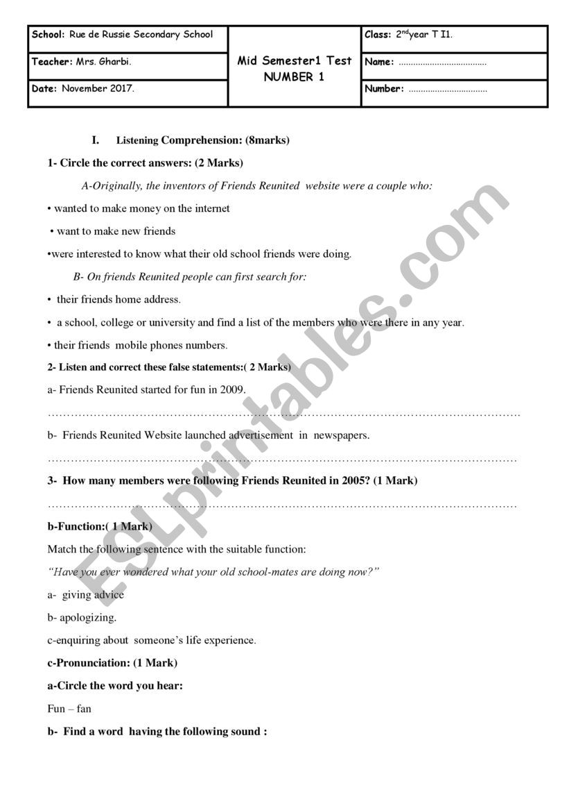 exam 2 ND year worksheet