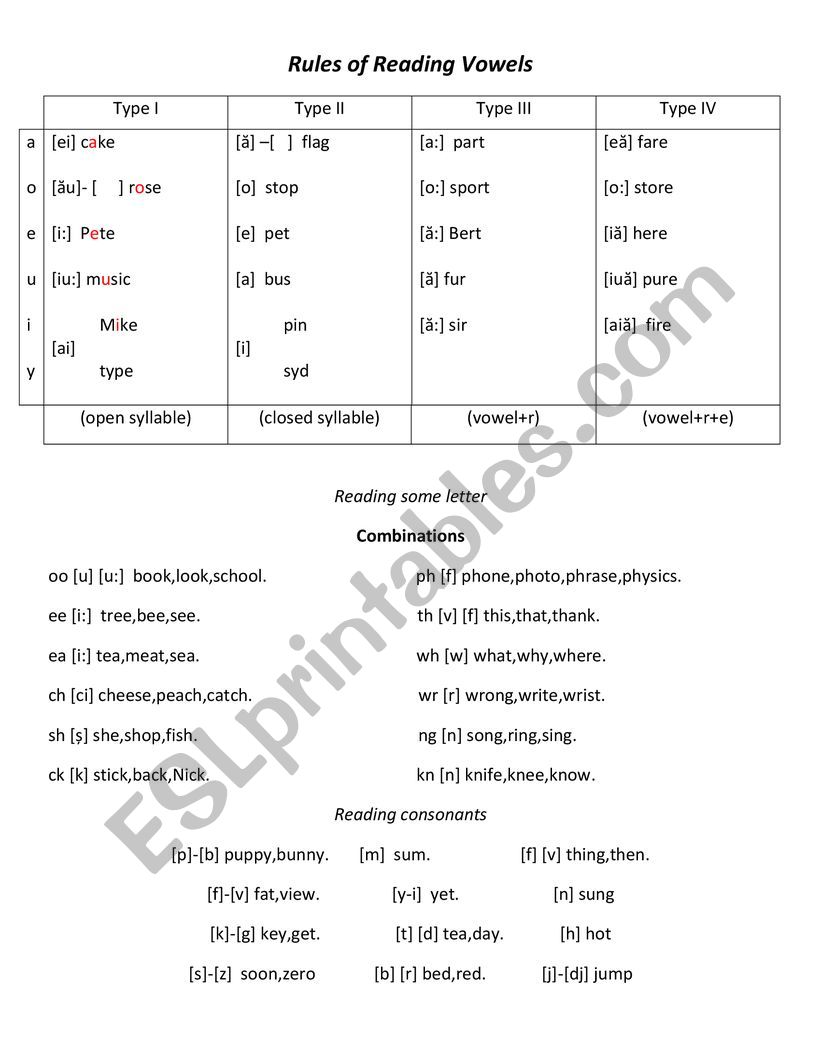 rules of reading worksheet