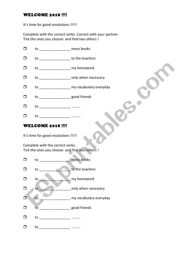 Good resolutions worksheet