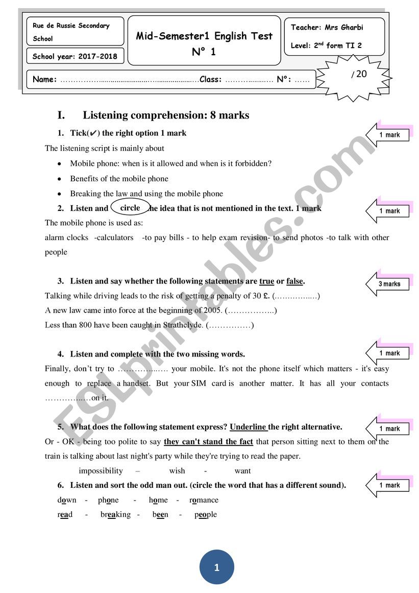 exam 2ndt year worksheet