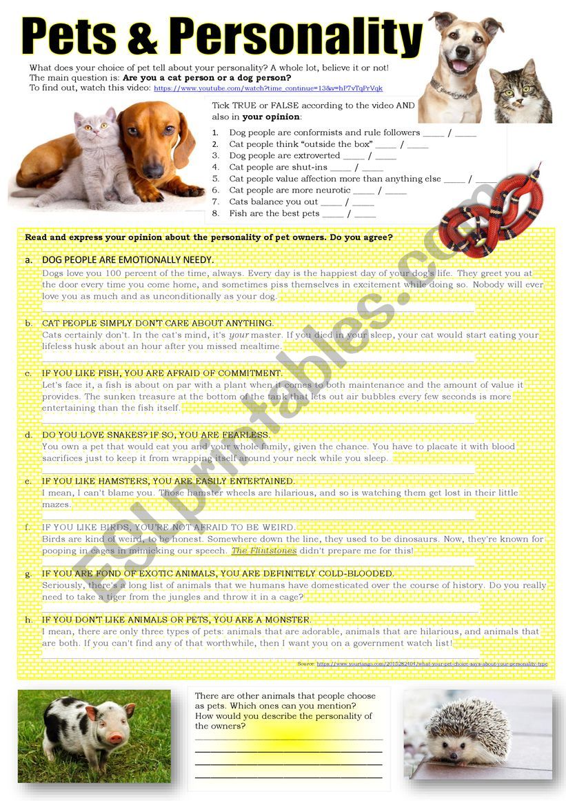 PERSONALITY worksheet