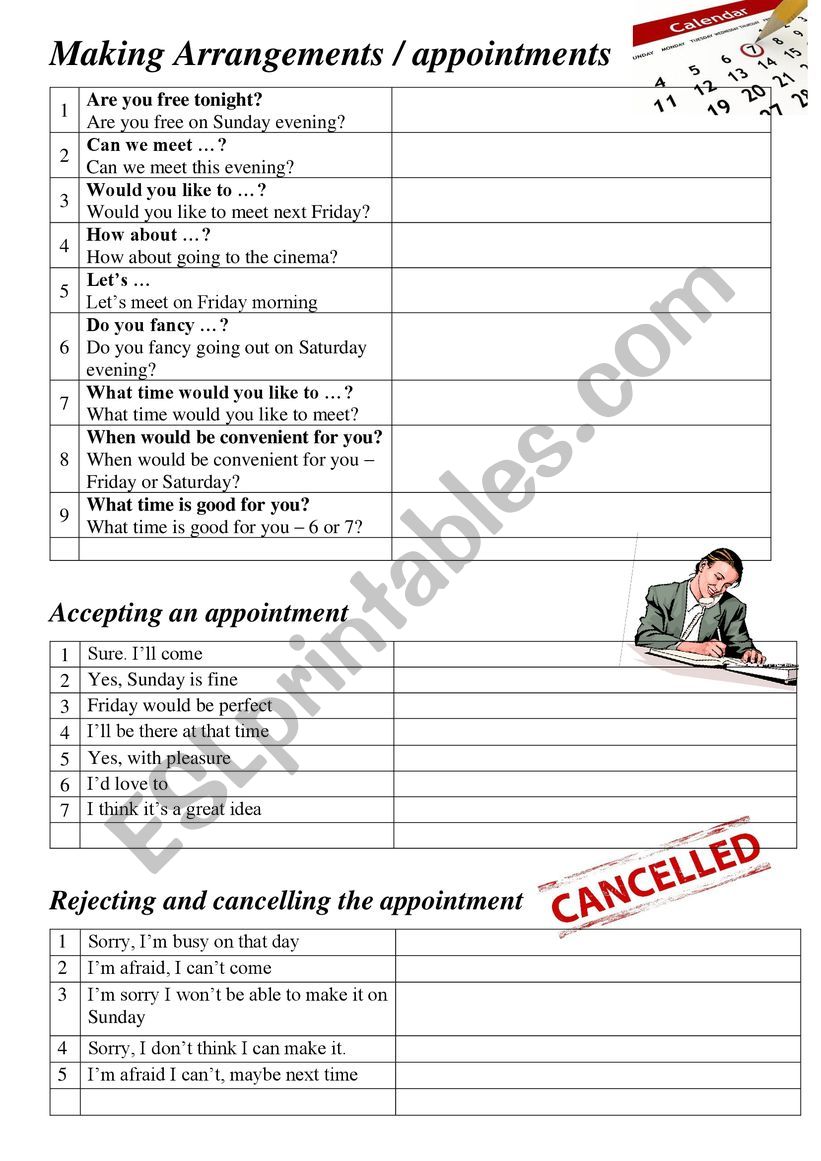 Making appointments (phrases) worksheet