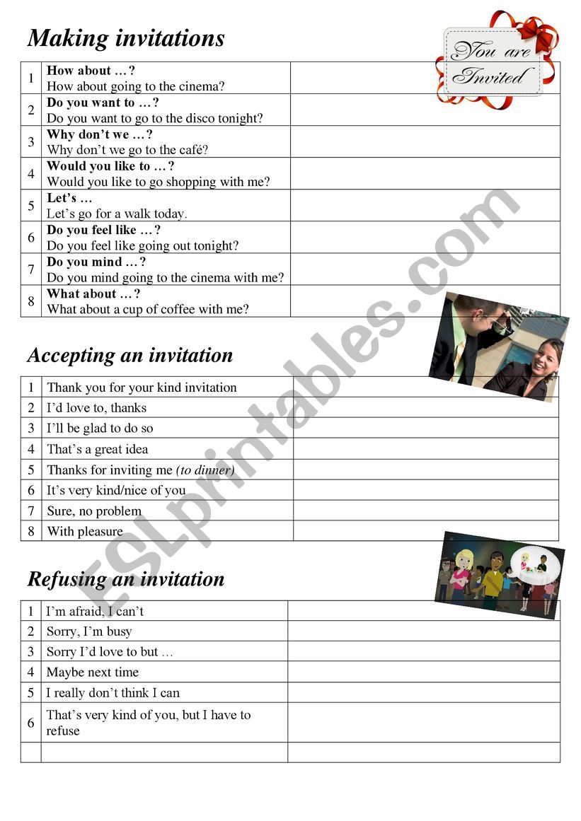 making invitations (phrases) worksheet