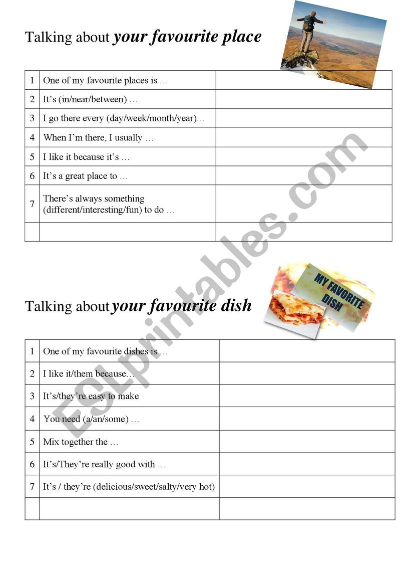 My favourite place ... dish worksheet