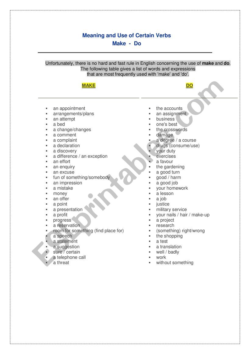 Make & Do  worksheet