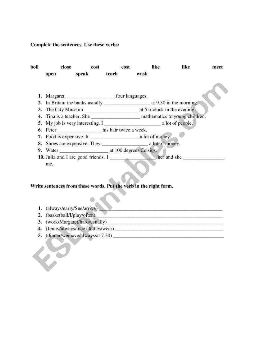 Simple Present Worksheet worksheet