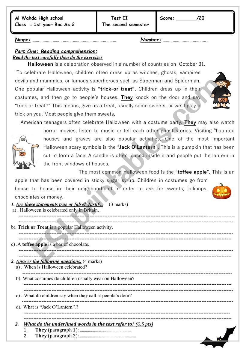 global test worksheet