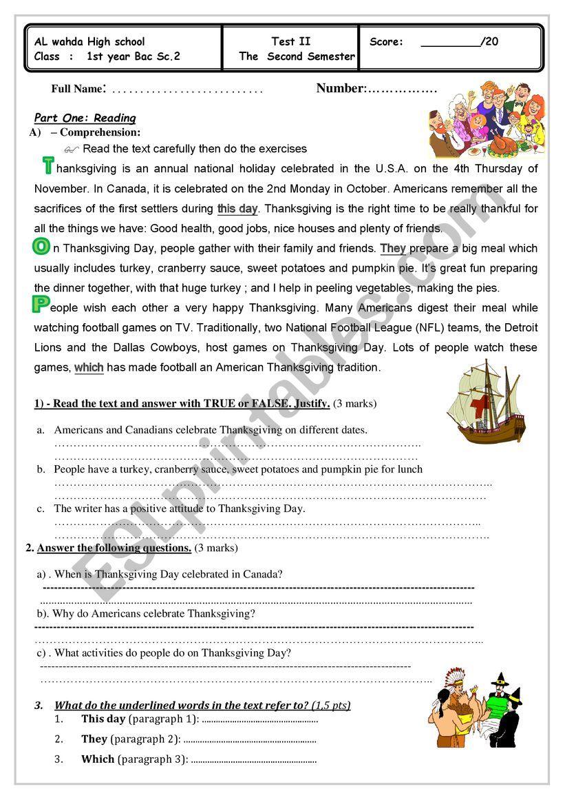 global test B worksheet