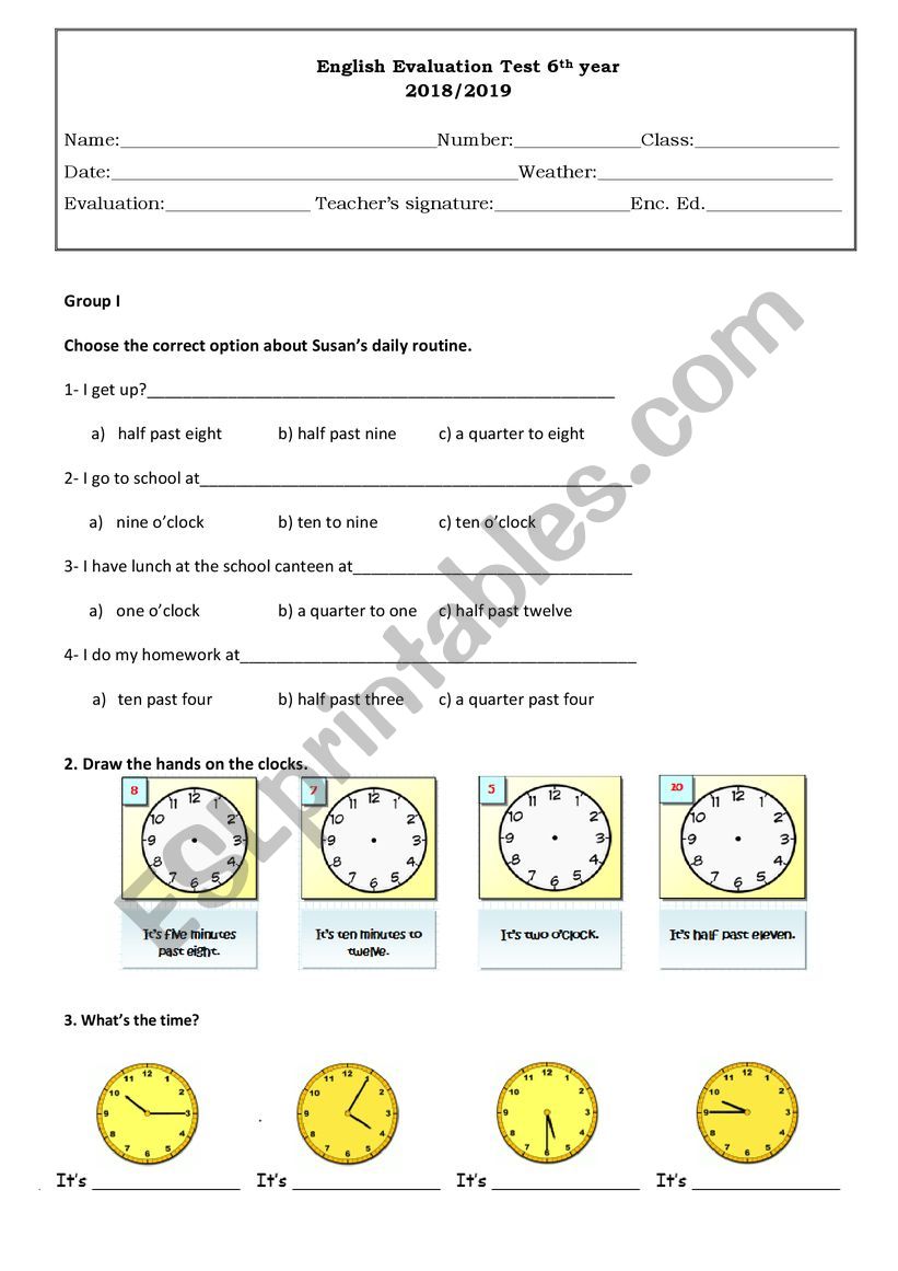 test worksheet