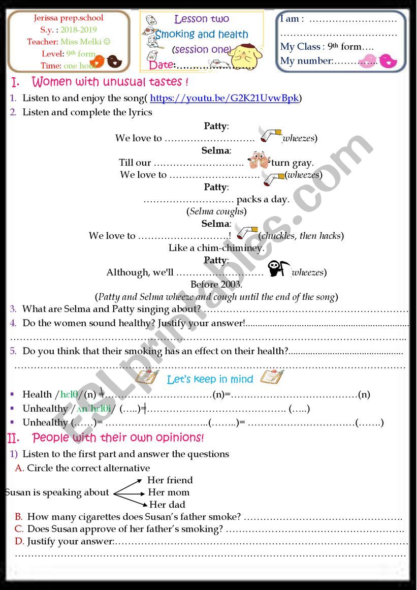 Smoking And Health Esl Worksheet By English Teacher 38