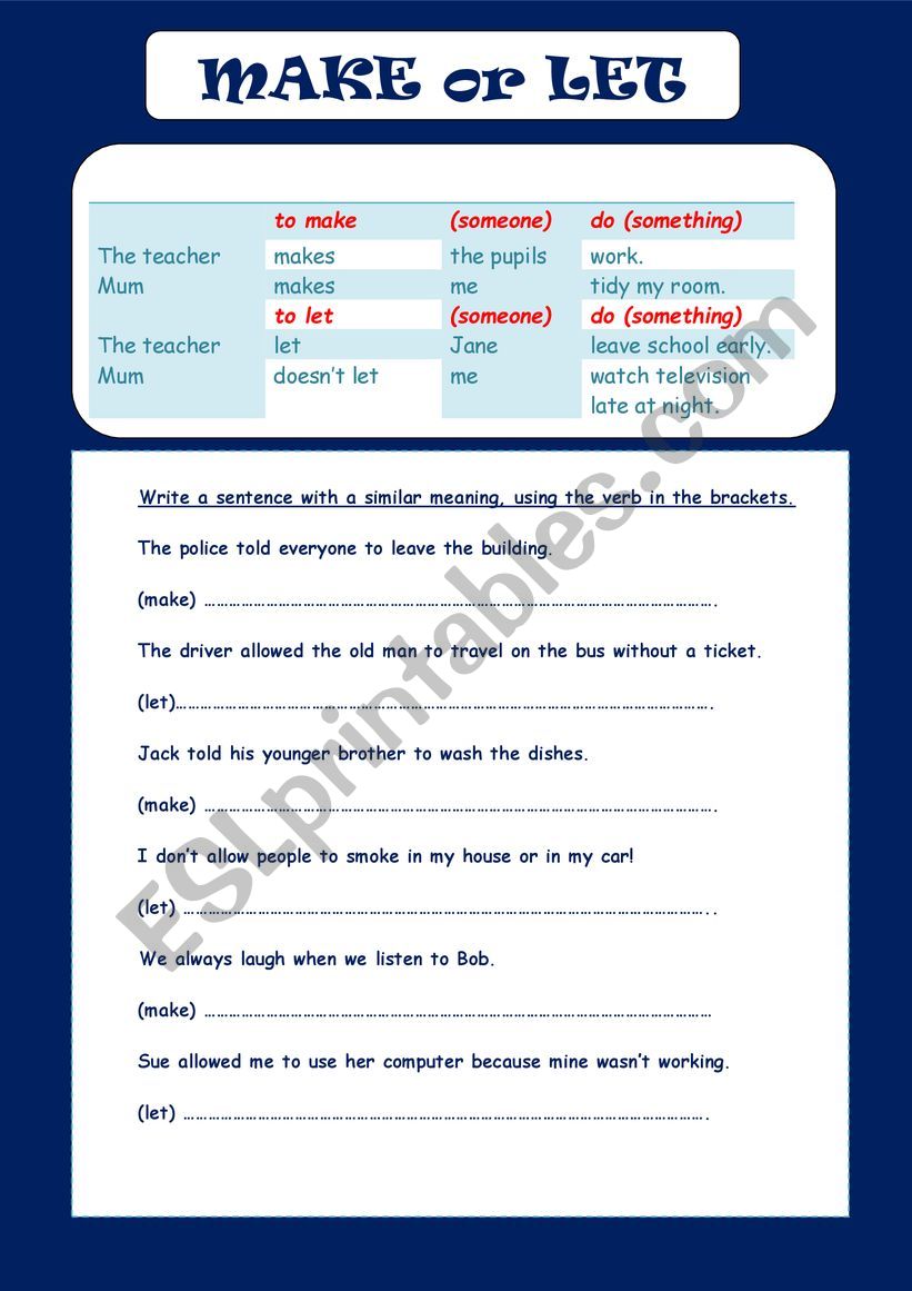 make / let worksheet