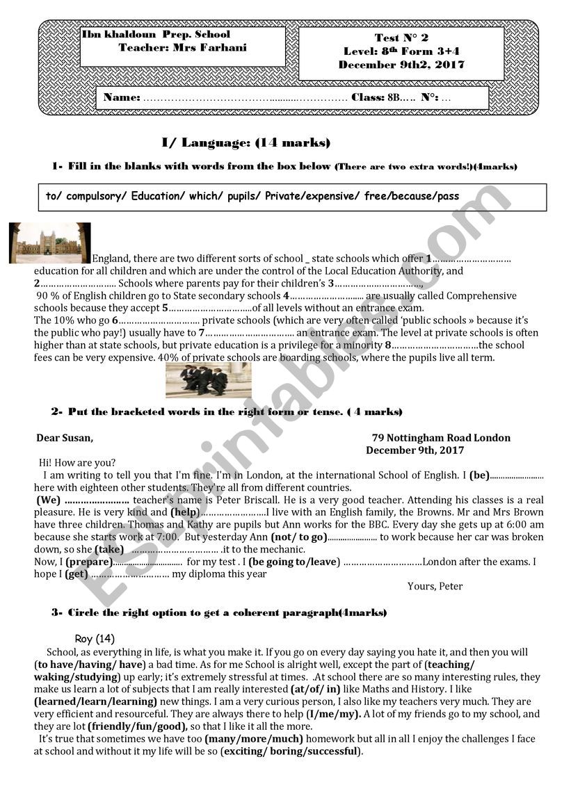 test worksheet