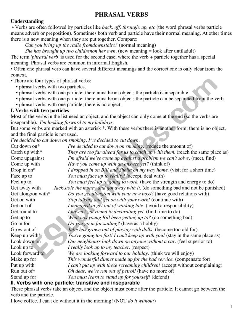 PHRASAL VERBS worksheet