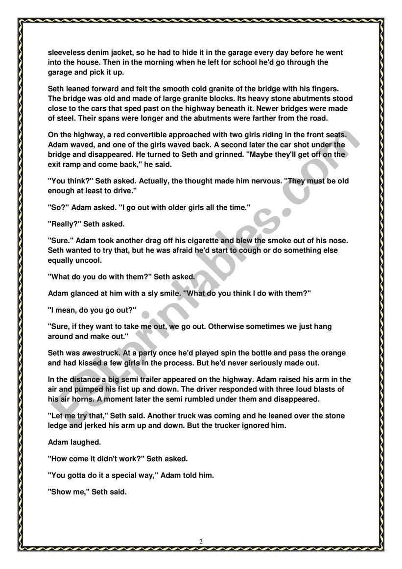 On The Bridge By Todd Strasser Short Story Esl Worksheet By Flyinamber