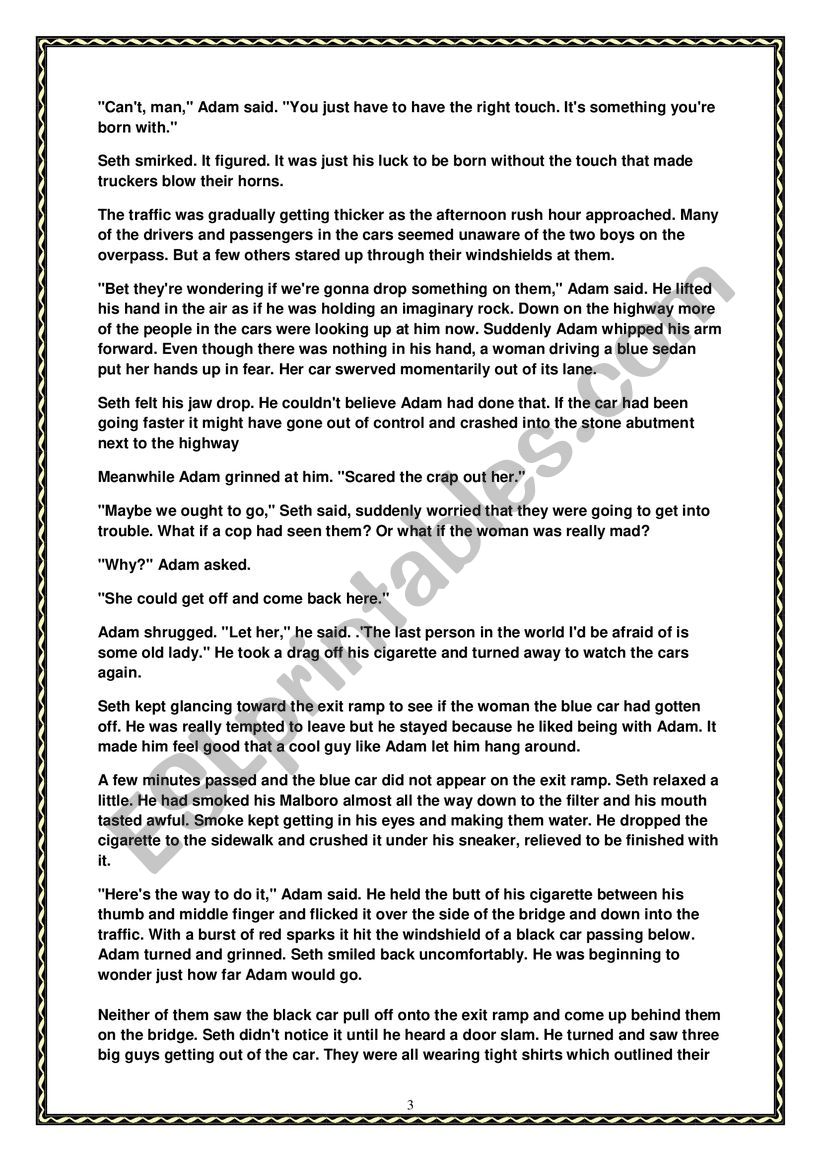 On The Bridge Todd Strasser Short Story Esl Worksheet Flyinamber