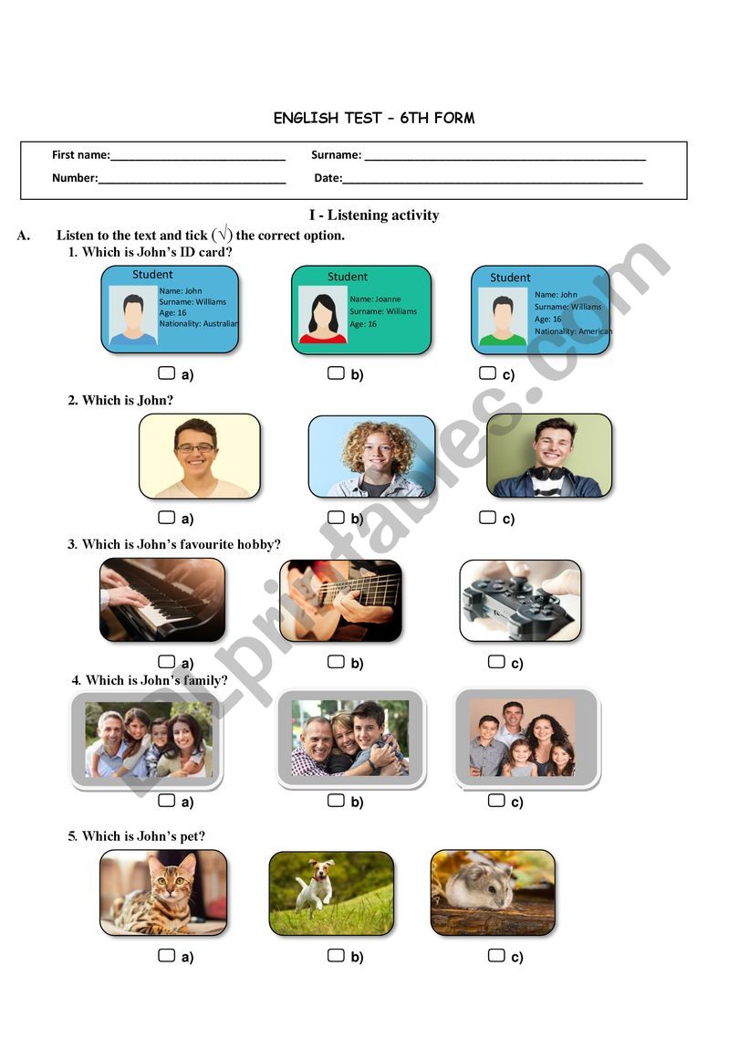 Personal identification - Test: part I _Listening activity