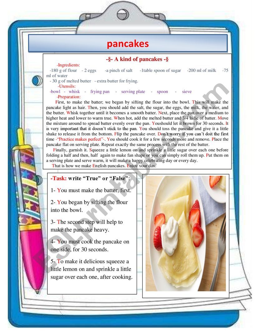 -Â§- A kind of pancakes -Â§ worksheet