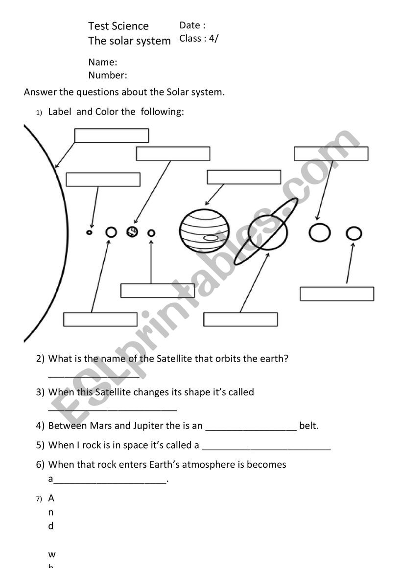 Solar System worksheet