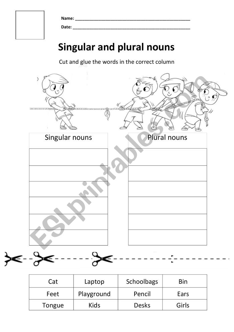 Singular and plural nouns worksheet